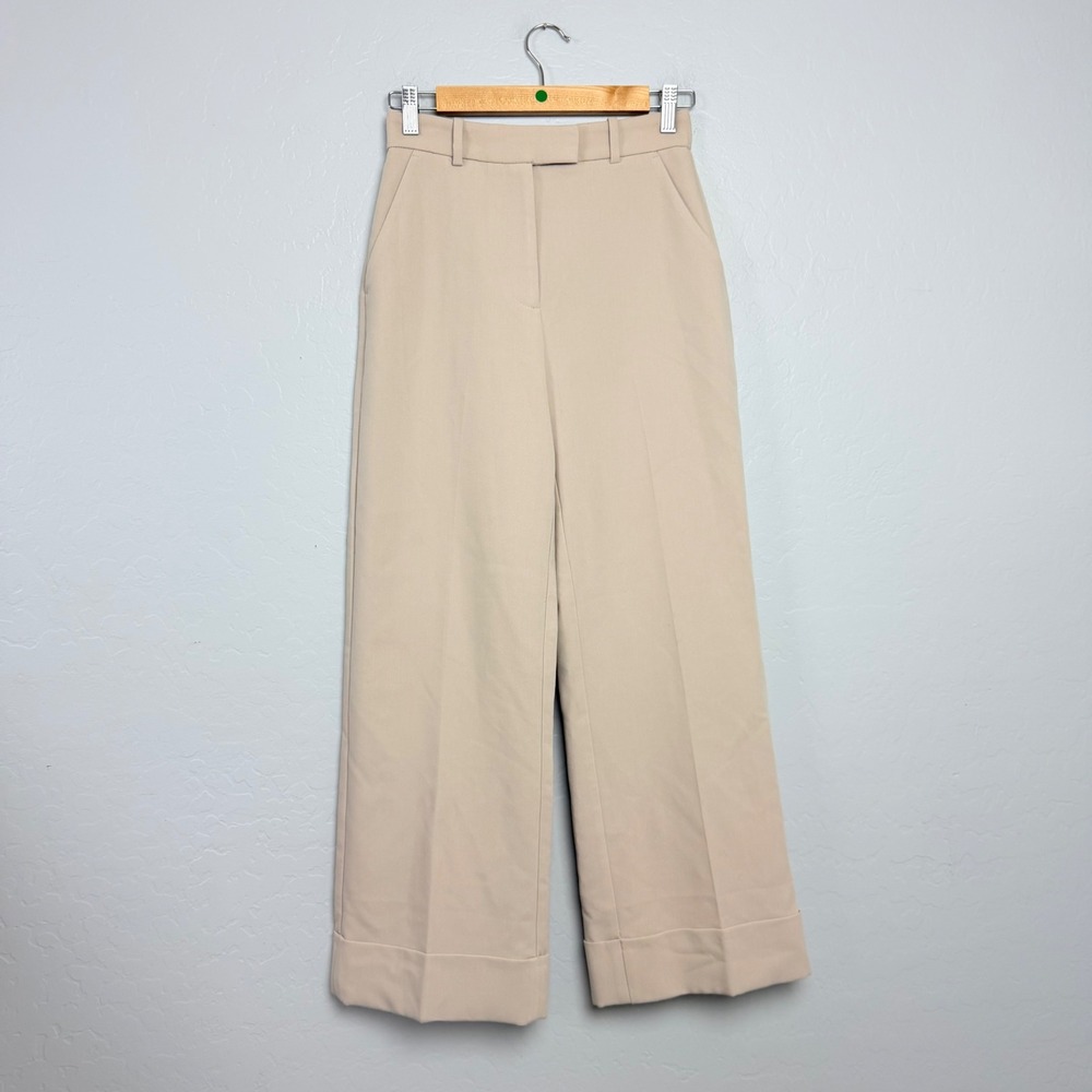 Abercrombie & Fitch Sloane Tailored Wide Leg Pants Beige Tan Cuffed Size 25